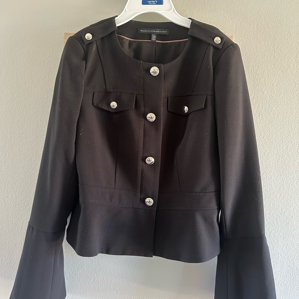 White House Black Market Black Blazer with Silver Buttons